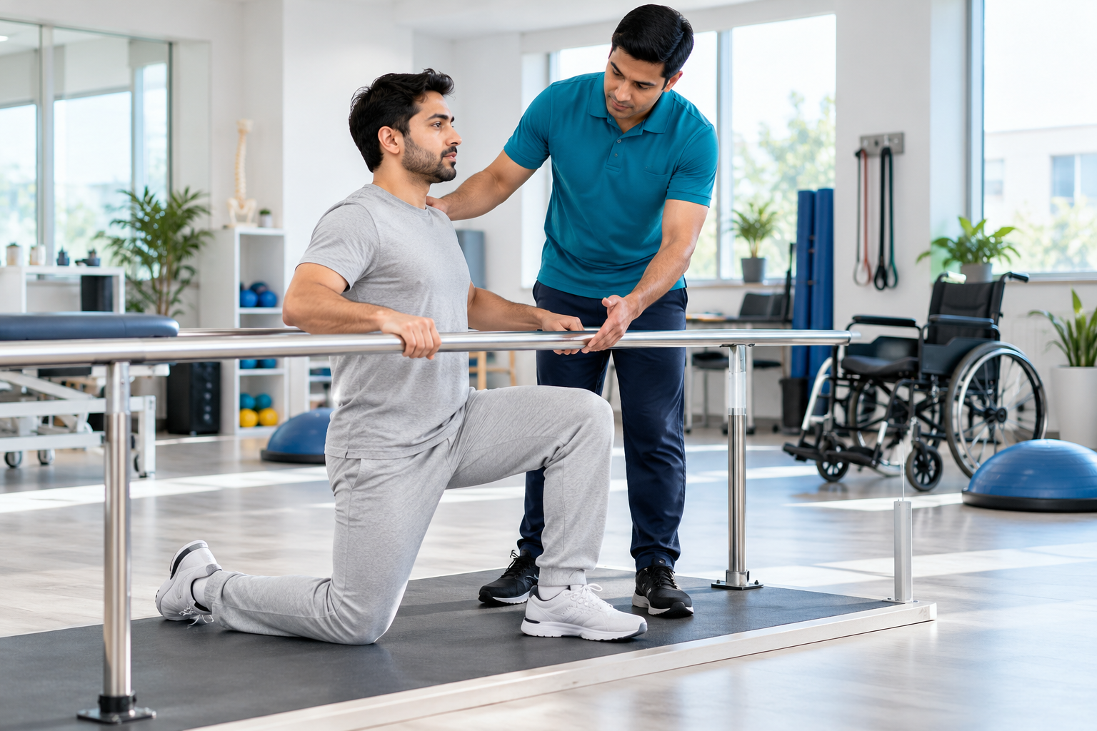 Guided Kneeling Exercise in Rehab Clinic